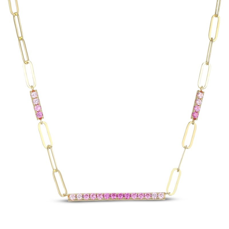 Main Image 1 of STUDIO BY KAY Pink Lab-Created Sapphire Ombré Bar Station Necklace 24K Yellow Gold Vermeil Sterling Silver 16"
