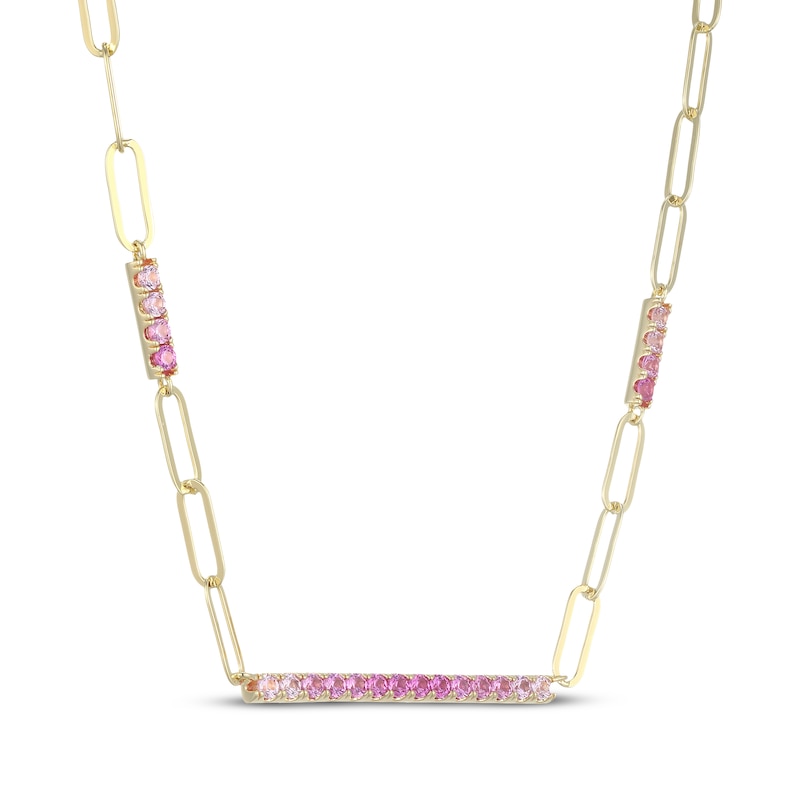 Main Image 2 of STUDIO BY KAY Pink Lab-Created Sapphire Ombré Bar Station Necklace 24K Yellow Gold Vermeil Sterling Silver 16"