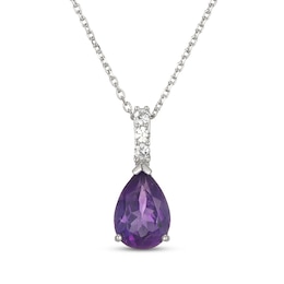 Pear-Shaped Amethyst & White Lab-Created Sapphire Necklace Sterling Silver 18"