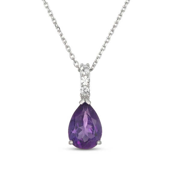 Pear-Shaped Amethyst & White Lab-Created Sapphire Necklace Sterling Silver 18"