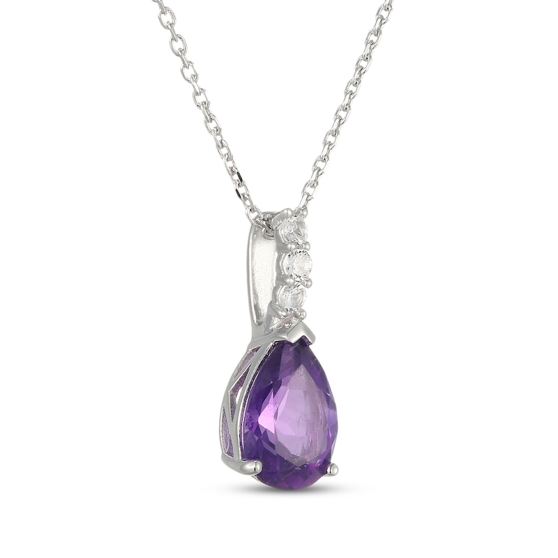 Main Image 2 of Pear-Shaped Amethyst & White Lab-Created Sapphire Necklace Sterling Silver 18"