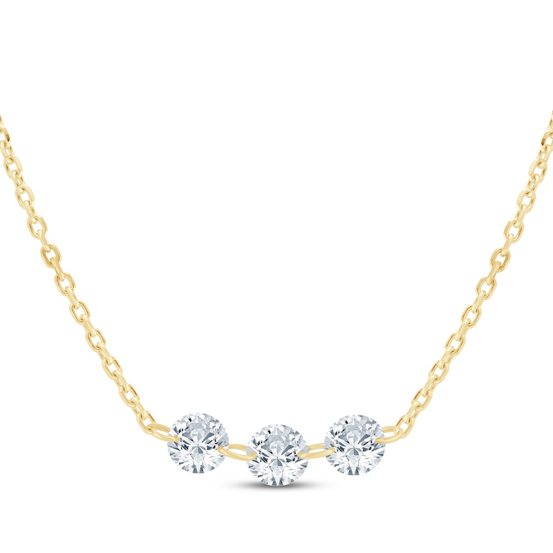 Main Image 1 of KAY Lab-Grown Diamonds Three-Stone Necklace 1/3 ct tw 10K Yellow Gold 18"