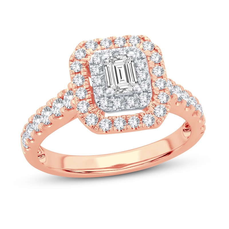 Main Image 1 of Now + Forever Diamond Engagement Ring 1 ct tw Emerald & Round 14K Rose Gold