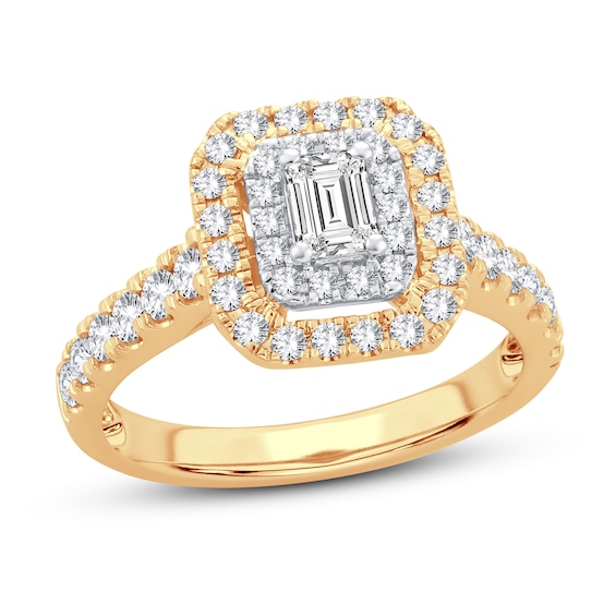 Now + Forever Diamond Engagement Ring 1 ct tw Emerald & Round 14K Yellow Gold