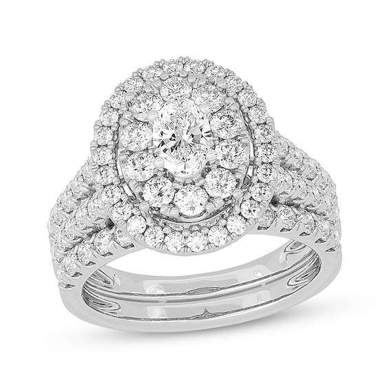 Now + Forever Lab-Grown Diamonds Oval-Cut Double Frame Bridal Set 2 ct tw 14K White Gold
