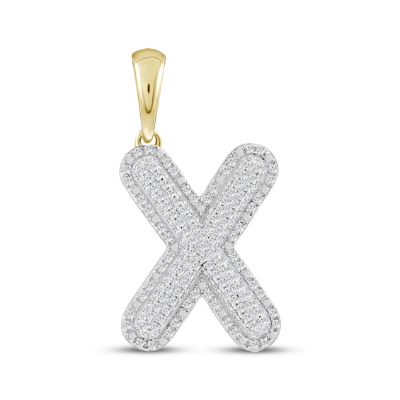 Diamond Puff Letter X Initial Charm 1/3 ct tw 10K Yellow Gold