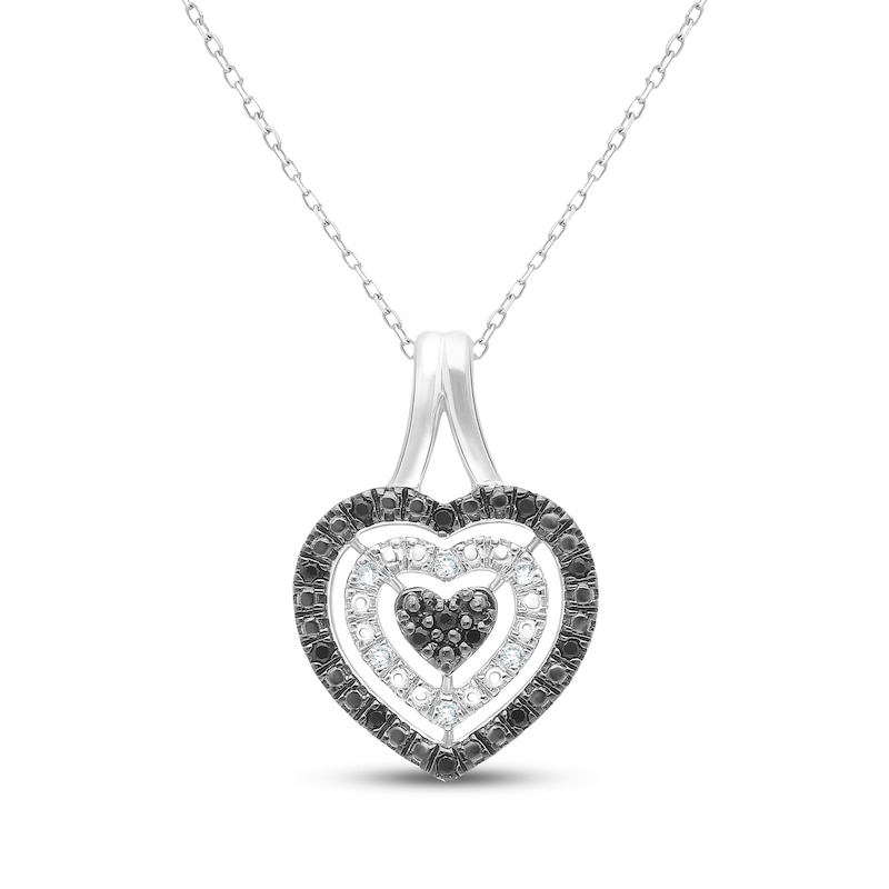 Main Image 1 of White & Black Diamond Heart Necklace 1/10 ct tw Sterling Silver 18"
