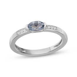 Oval-Cut Aquamarine & White Lab-Created Sapphire Ring Sterling Silver