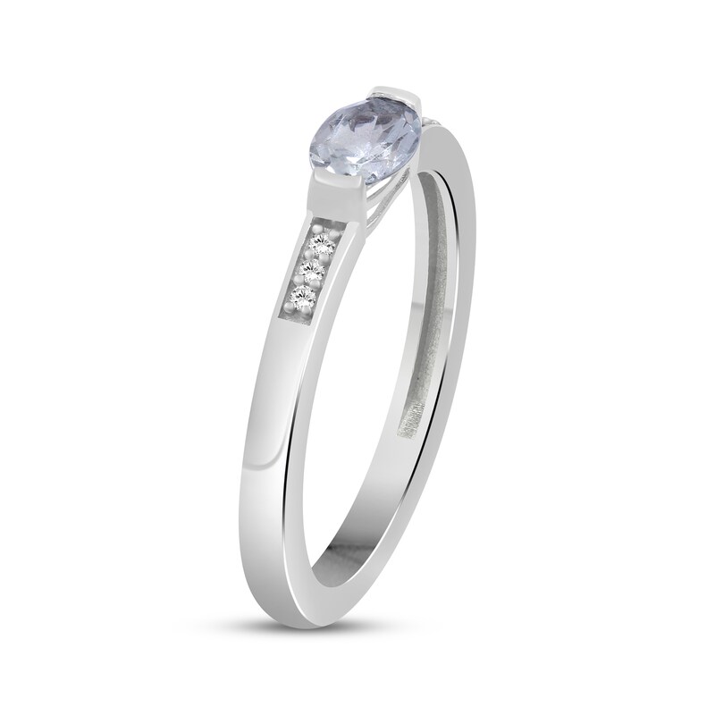Main Image 2 of Oval-Cut Aquamarine & White Lab-Created Sapphire Ring Sterling Silver