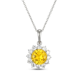 Yellow & White Lab-Created Sapphire Necklace Sterling Silver 18"