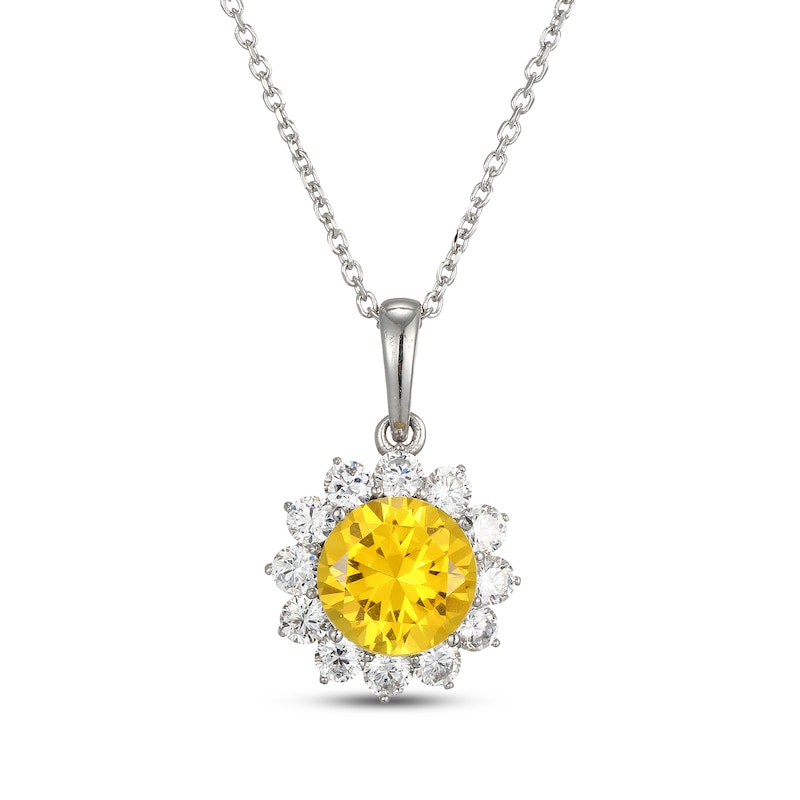 Main Image 1 of Yellow & White Lab-Created Sapphire Necklace Sterling Silver 18"