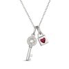 Thumbnail Image 1 of Heart-Shaped Lab-Created Ruby & White Lab-Created Sapphire Lock & Key Necklace Sterling Silver 18"