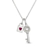 Thumbnail Image 3 of Heart-Shaped Lab-Created Ruby & White Lab-Created Sapphire Lock & Key Necklace Sterling Silver 18"