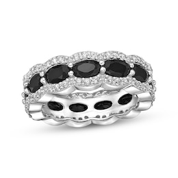 Oval-Cut Black Onyx & White Lab-Created Sapphire Eternity Band Sterling Silver