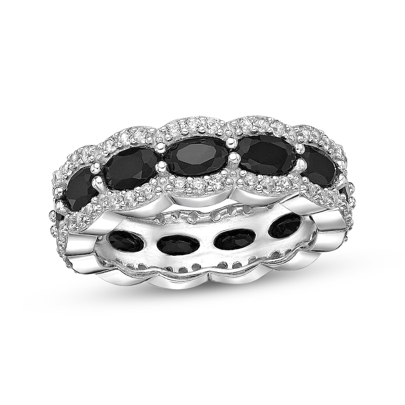 Main Image 1 of Oval-Cut Black Onyx & White Lab-Created Sapphire Eternity Band Sterling Silver