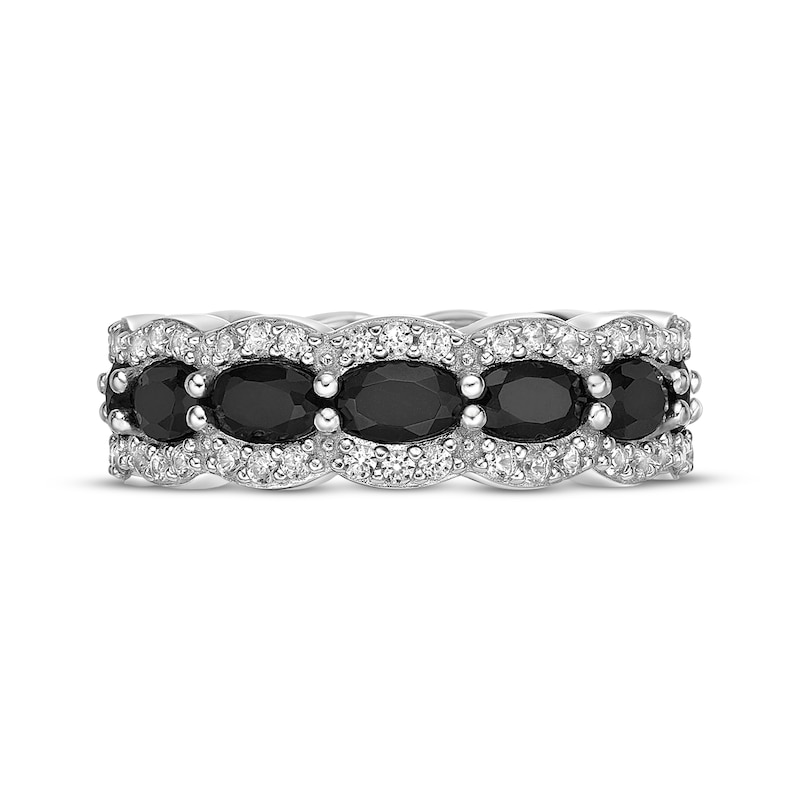 Main Image 4 of Oval-Cut Black Onyx & White Lab-Created Sapphire Eternity Band Sterling Silver