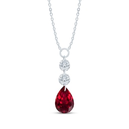 Pear-Shaped Lab-Created Ruby & Lab-Grown Diamond Drop Necklace 1/4 ct tw 10K White Gold 18"