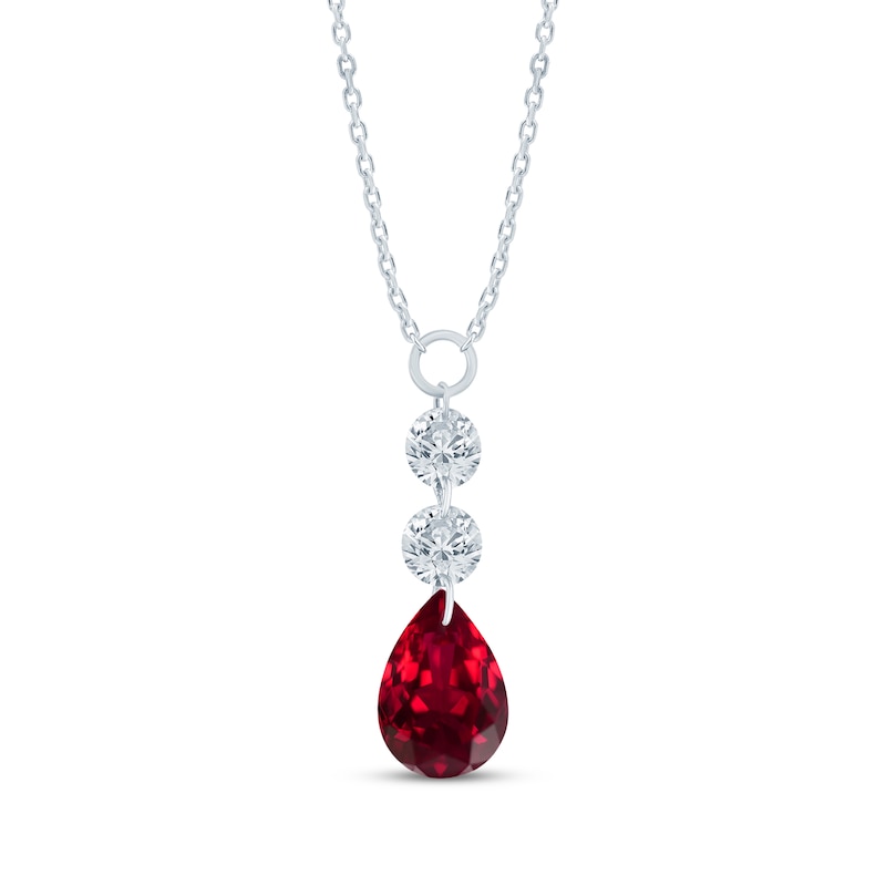 Main Image 1 of Pear-Shaped Lab-Created Ruby & Lab-Grown Diamond Drop Necklace 1/4 ct tw 10K White Gold 18"