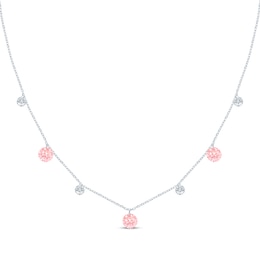 Pierced Gemstone Pink Lab-Created Sapphire & Lab-Grown Diamond Dangle Station Necklace 5/8 ct tw 10K White Gold 18"