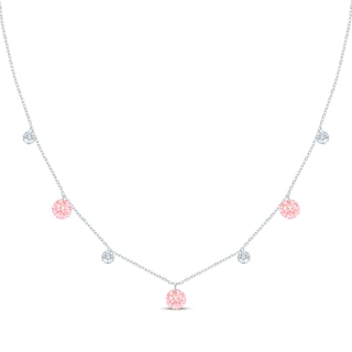 Pierced Gemstone Pink Lab-Created Sapphire & Lab-Grown Diamond Dangle Station Necklace 5/8 ct tw 10K White Gold 18"