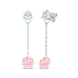 Pink Lab-Created Sapphire & Lab-Grown Diamond Dangle Earrings 1/3 ct tw 10K White Gold
