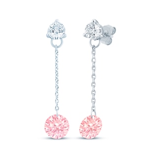 Pierced Gemstone Pink Lab-Created Sapphire & Lab-Grown Diamond Dangle Earrings 1/3 ct tw 10K White Gold