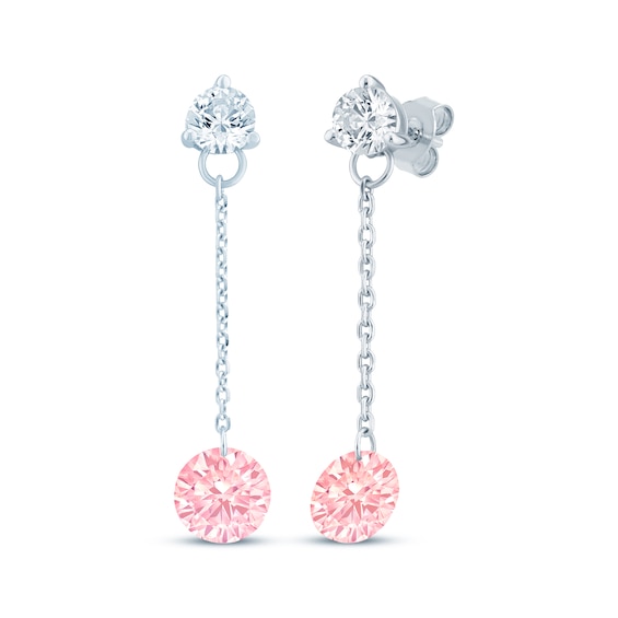 Pink Lab-Created Sapphire & Lab-Grown Diamond Dangle Earrings 1/3 ct tw 10K White Gold