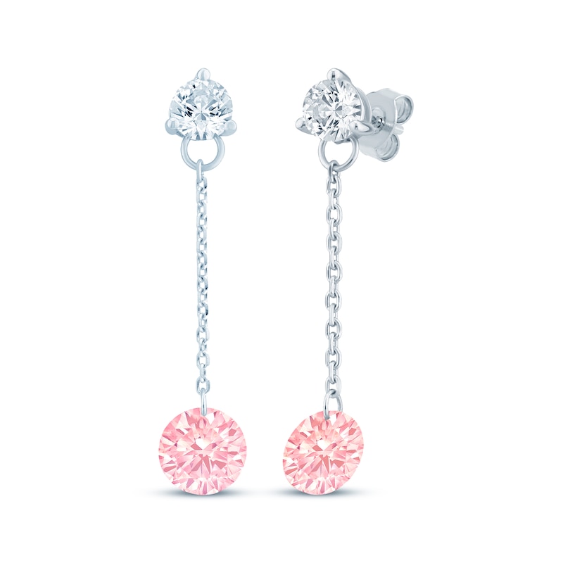 Main Image 1 of Pink Lab-Created Sapphire & Lab-Grown Diamond Dangle Earrings 1/3 ct tw 10K White Gold