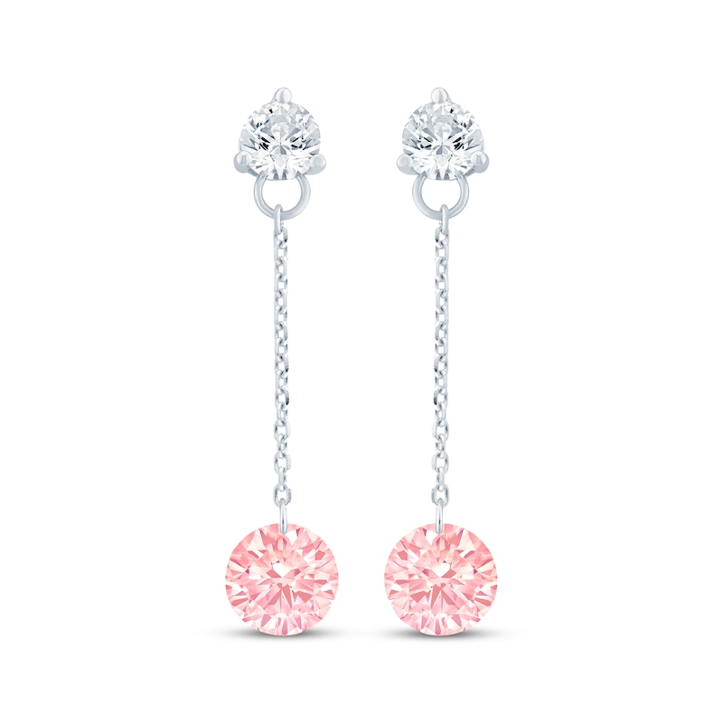 Main Image 2 of Pink Lab-Created Sapphire & Lab-Grown Diamond Dangle Earrings 1/3 ct tw 10K White Gold