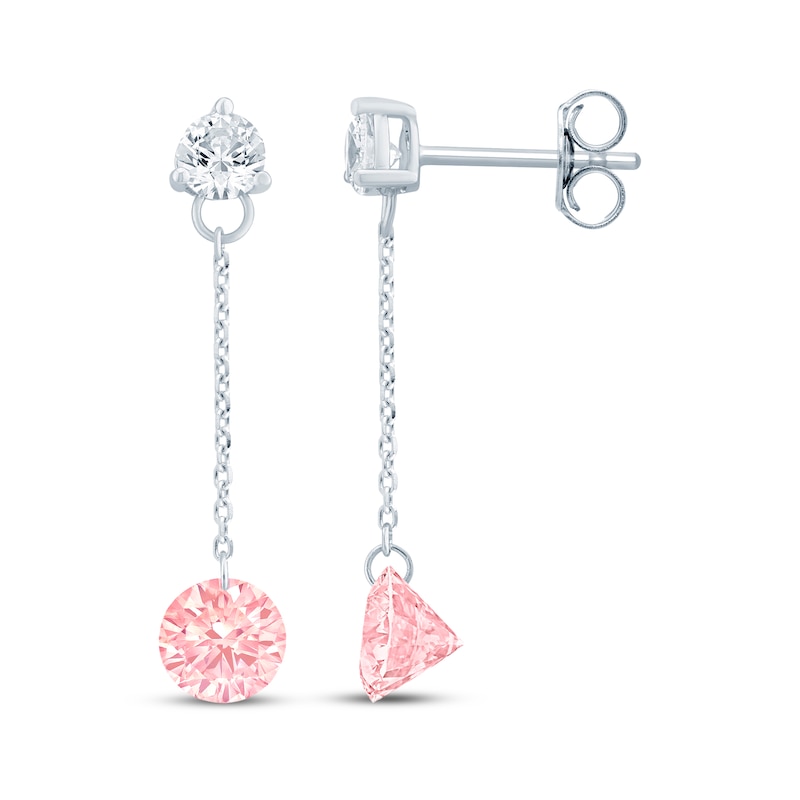 Main Image 3 of Pink Lab-Created Sapphire & Lab-Grown Diamond Dangle Earrings 1/3 ct tw 10K White Gold