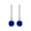 Thumbnail Image 2 of Blue Lab-Created Sapphire & Lab-Grown Diamond Hoop Drop Earrings 1/10 ct tw 10K White Gold