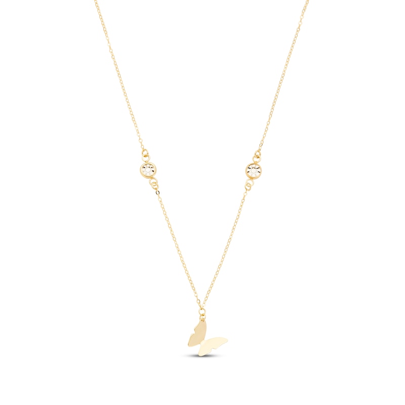 Main Image 2 of Italian Brilliance Textured Circle Butterfly Station Necklace 10K Yellow Gold 18"