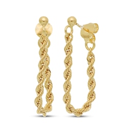 Rope Chain Front-Back Dangle Earrings Hollow 10K Yellow Gold