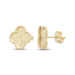 Italian Brilliance Bead Border Clover Stud Earrings 14K Yellow Gold