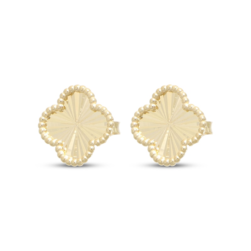 Main Image 2 of Italian Brilliance Bead Border Clover Stud Earrings 14K Yellow Gold