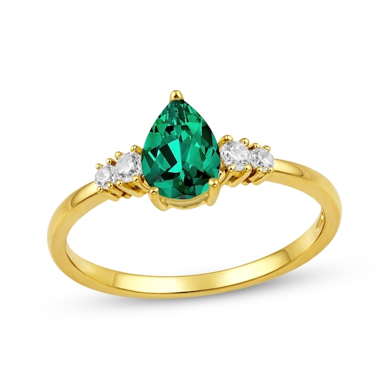 KAY Lab-Grown Diamonds Pear-Shaped Lab-Created Emerald Birthstone Ring 1/10 ct tw 10K Yellow Gold
