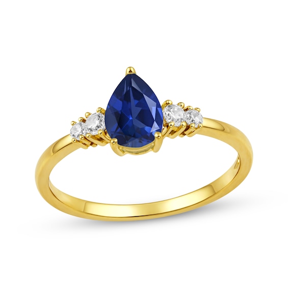 KAY Lab-Grown Diamonds Pear-Shaped Blue Lab-Created Sapphire Birthstone Ring 1/10 ct tw 10K Yellow Gold