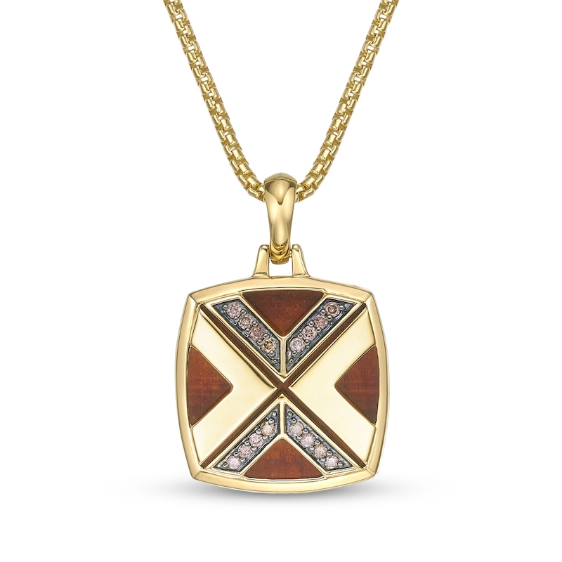 Main Image 1 of Twelve Crowns Men's Brown Diamond & Natural Tiger's Eye Necklace 1/4 ct tw 14K Yellow Gold-Plated Sterling Silver 24"