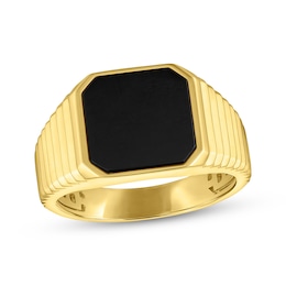 Men's Emerald-Cut Black Onyx Signet Ring 14K Yellow Gold-Plated Sterling Silver