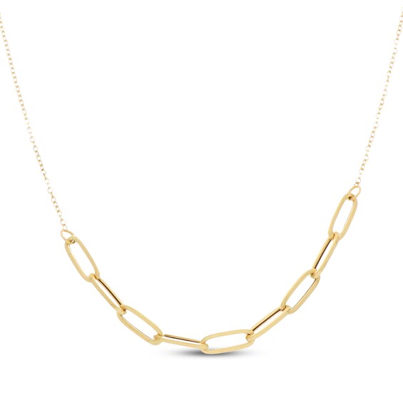 Paperclip Links Smile Necklace Hollow 10K Yellow Gold 18"