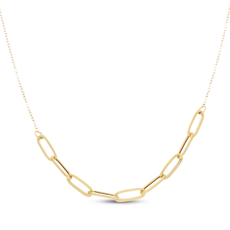 Main Image 1 of Paperclip Links Smile Necklace Hollow 10K Yellow Gold 18"