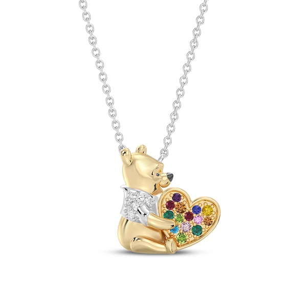 Disney Treasures Winnie the Pooh Lab-Grown Diamond & Multi-Stone Necklace 1/20 ct tw 24K Yellow Gold Vermeil Sterling Silver 18"