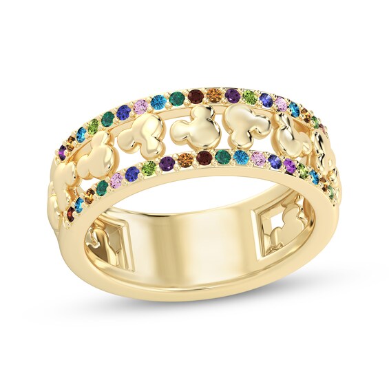 Disney Treasures Mickey Mouse Multi-Stone Openwork Ring 24K Yellow Gold Vermeil Sterling Silver