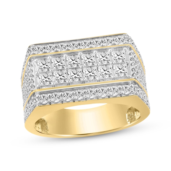 KAY Lab-Grown Diamonds Men's Square & Round-Cut Four-Row Ring 3 ct tw 10K Yellow Gold