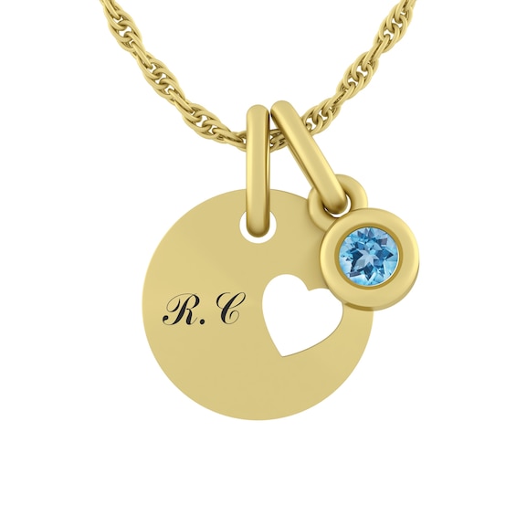 Children's Birthstone and Round Disc Necklace (1 Stone and Line)