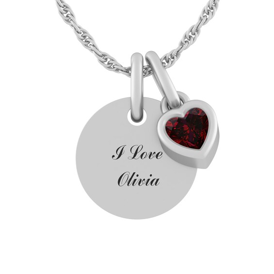 Children's Birthstone and Round Disc Necklace (1 Stone and 2 Lines)