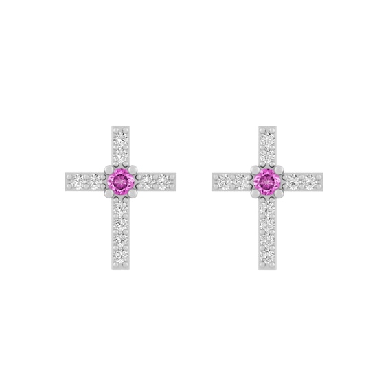 Children's Birthstone Cross Earrings (1 Stone)