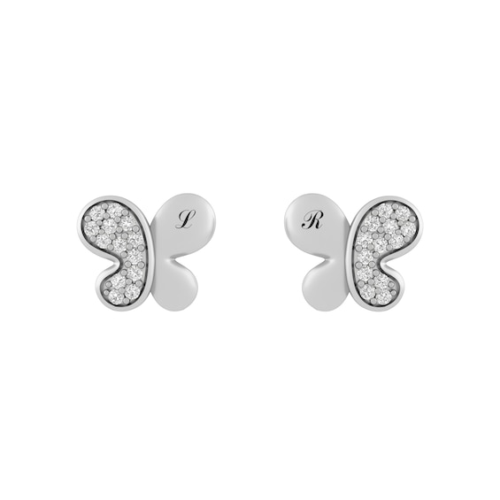 1/15 ct tw Diamond Children's Butterfly Earrings (2 Lines)