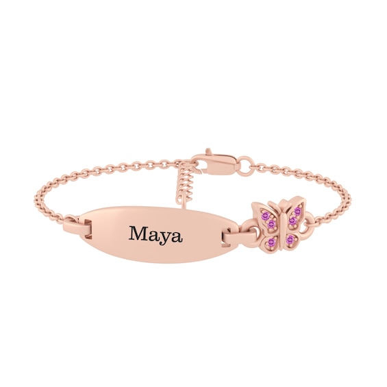 Children's Birthstone ID Butterfly Bracelet (1 Stone and 2 Lines)