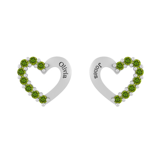 Children's Birthstone Heart Earrings (1 Stone and 2 Lines)